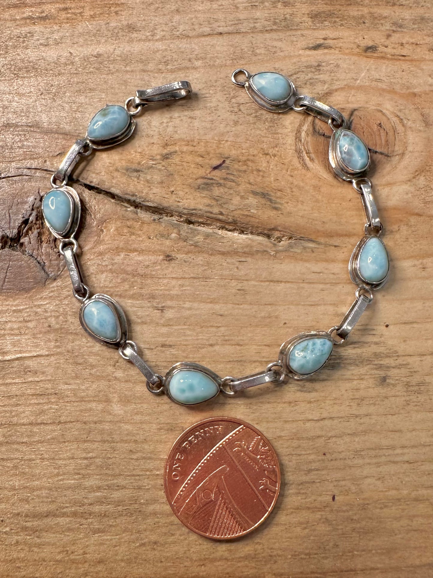 Vintage Larimar Oval 925 Silver 7.1 inch Bracelet