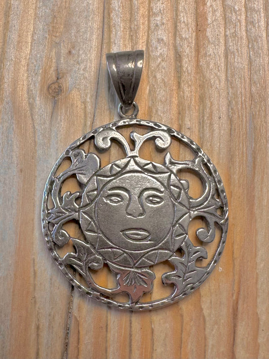 Vintage Ornate Sun 925 Sterling Silver Pendant