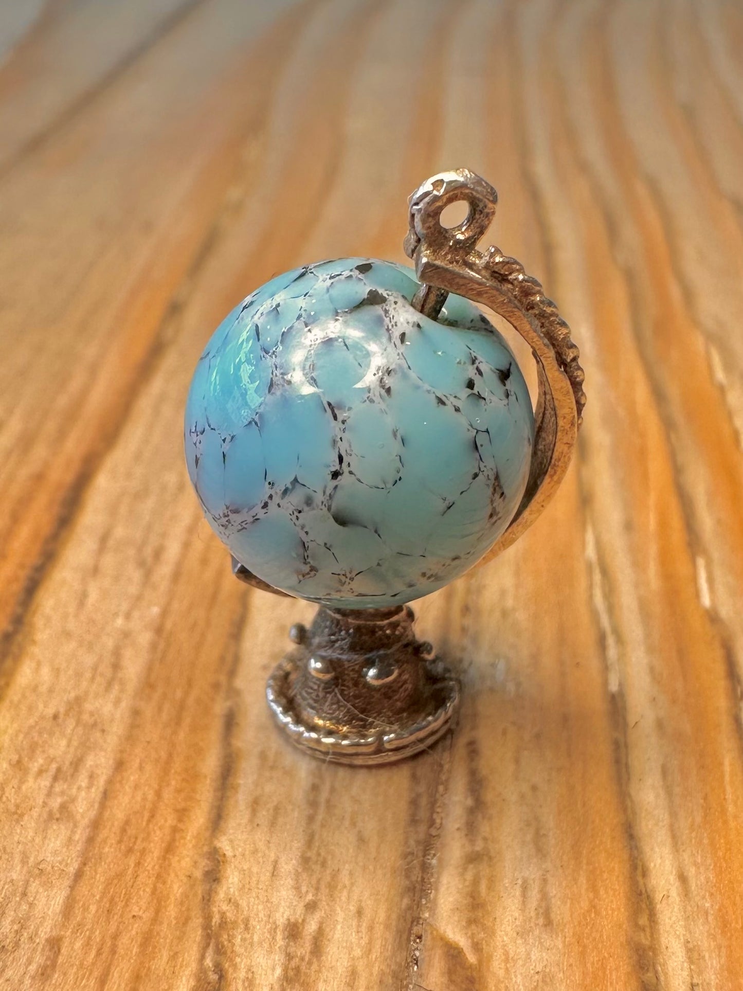Vintage Blue Ball Globe 925 Sterling Silver Charm Pendant