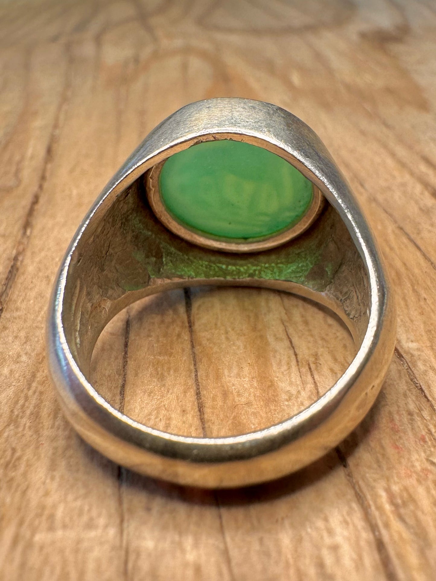 Vintage Animal Chrysoprase Intaglio Signet 925 Sterling Silver Size Q1/2 Ring