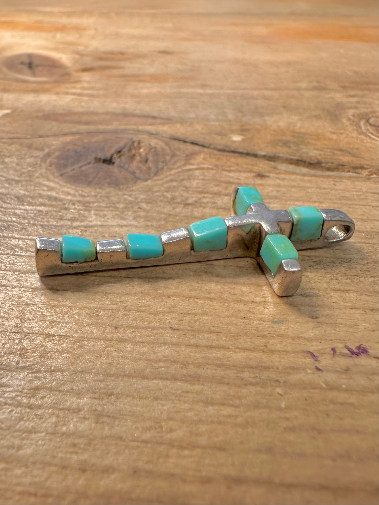Abstract Wavy Turquoise Cross 925 Silver Pendant