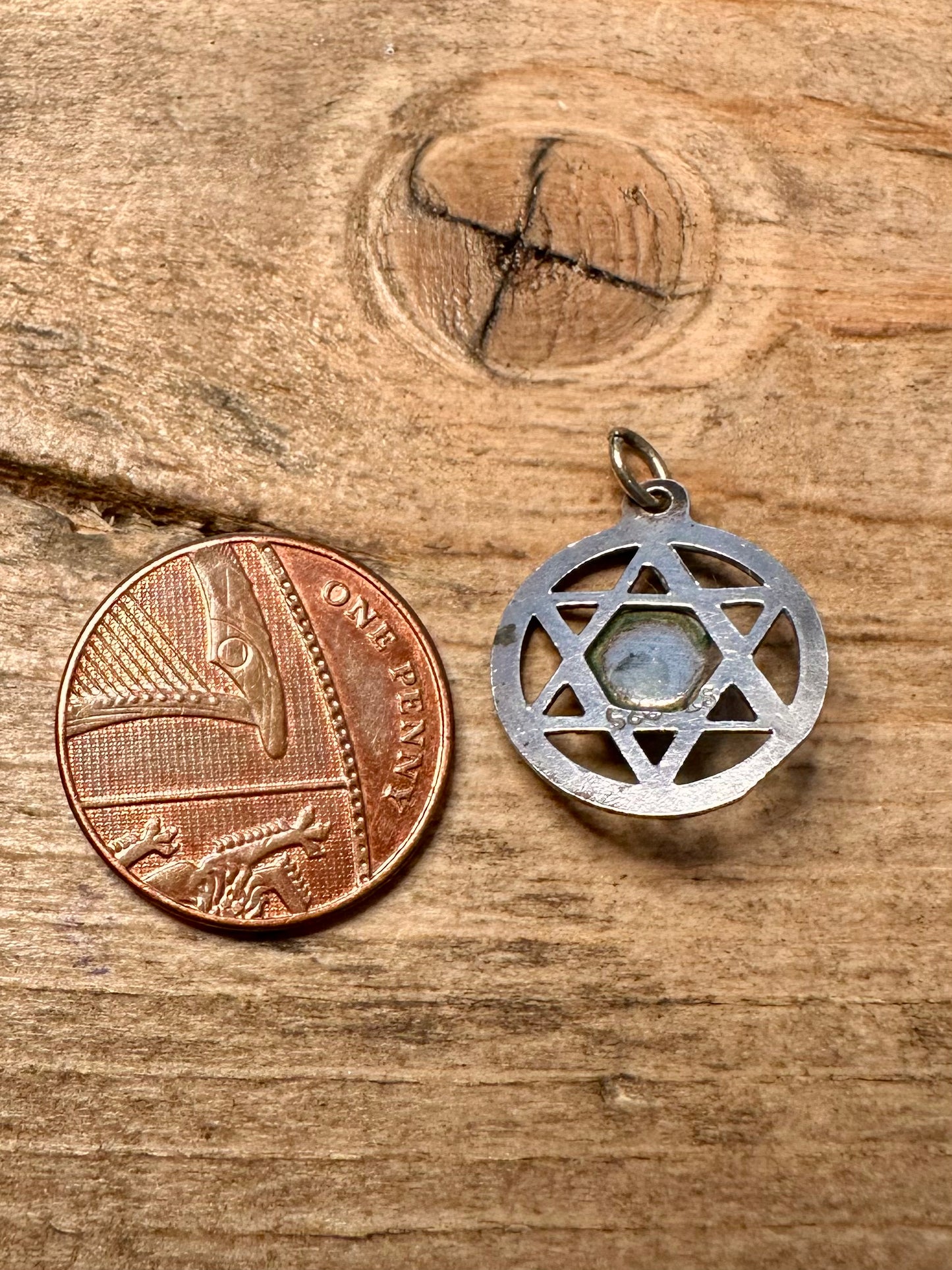Vintage Pentacle Dark Red Stone 925 Silver Pendant