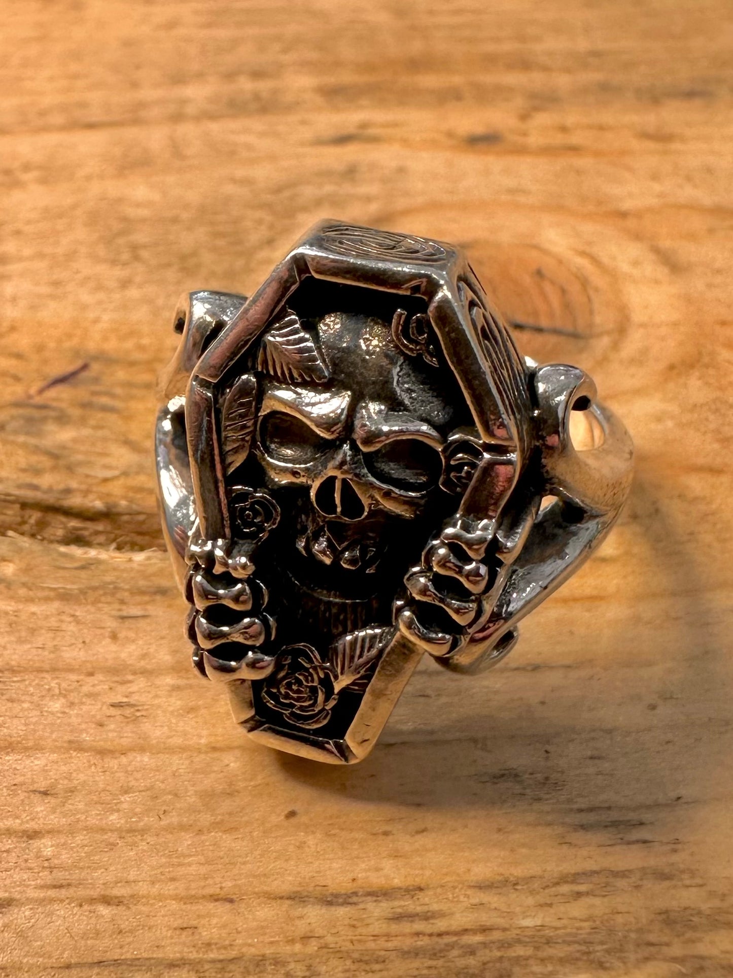 Vintage Skull Coffin 925 Silver Size X1/2 Ring