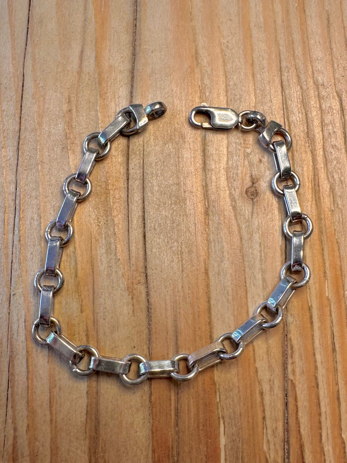 Vintage Abstract Chain Link 925 Sterling Silver 7.8 inch Bracelet