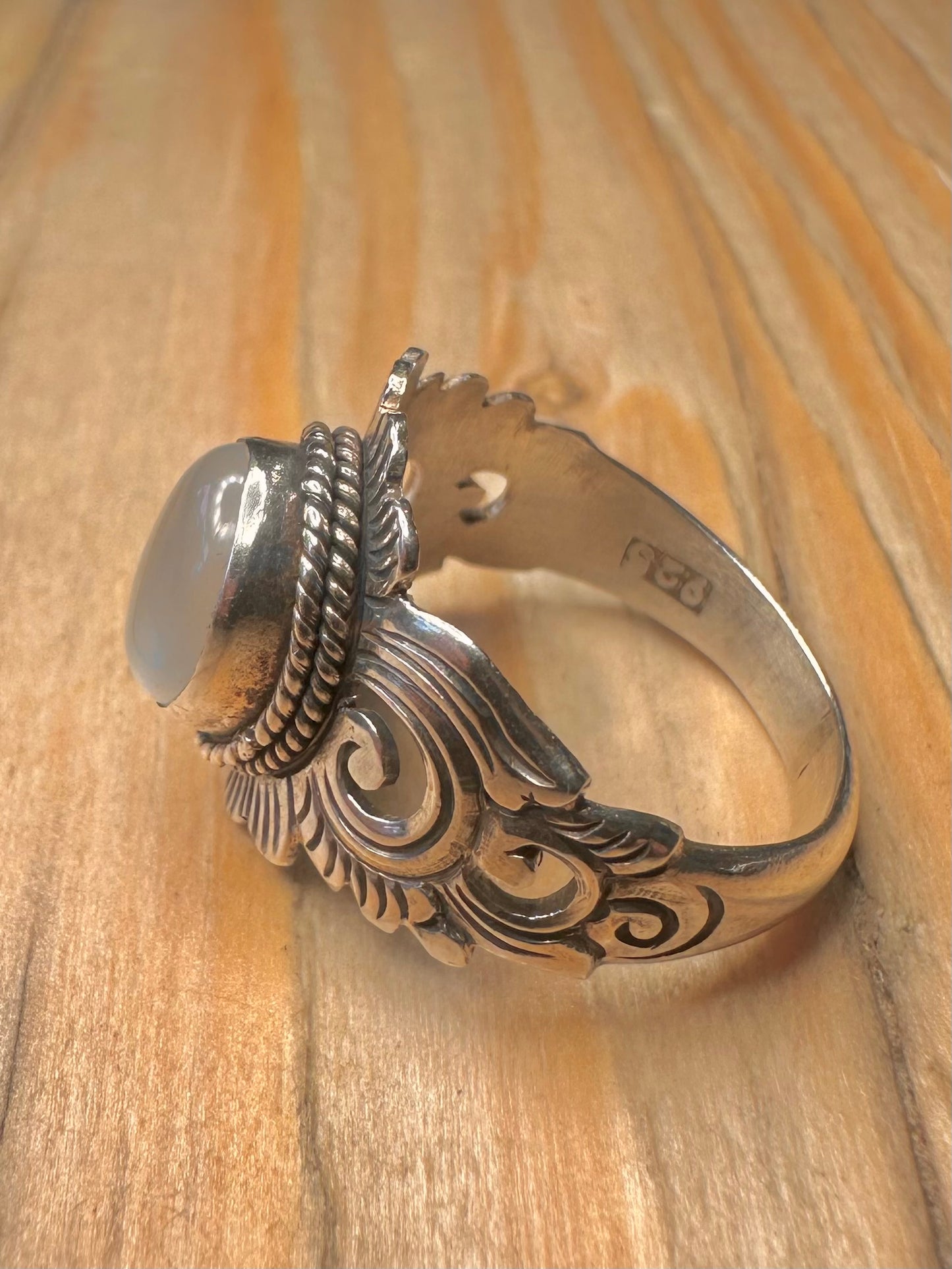 Vintage Moonstone Boho 925 Silver Size P Ring