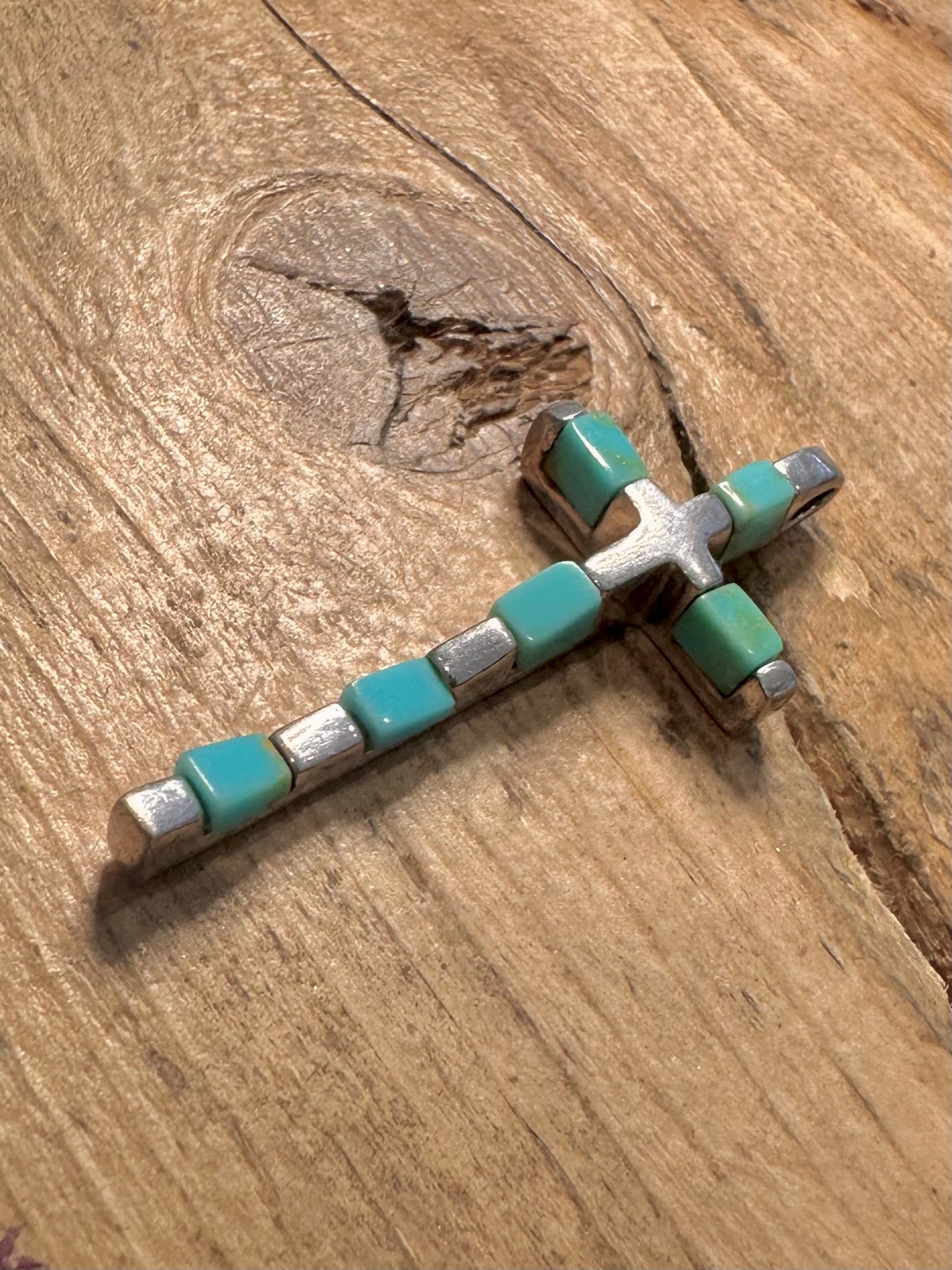 Abstract Wavy Turquoise Cross 925 Silver Pendant