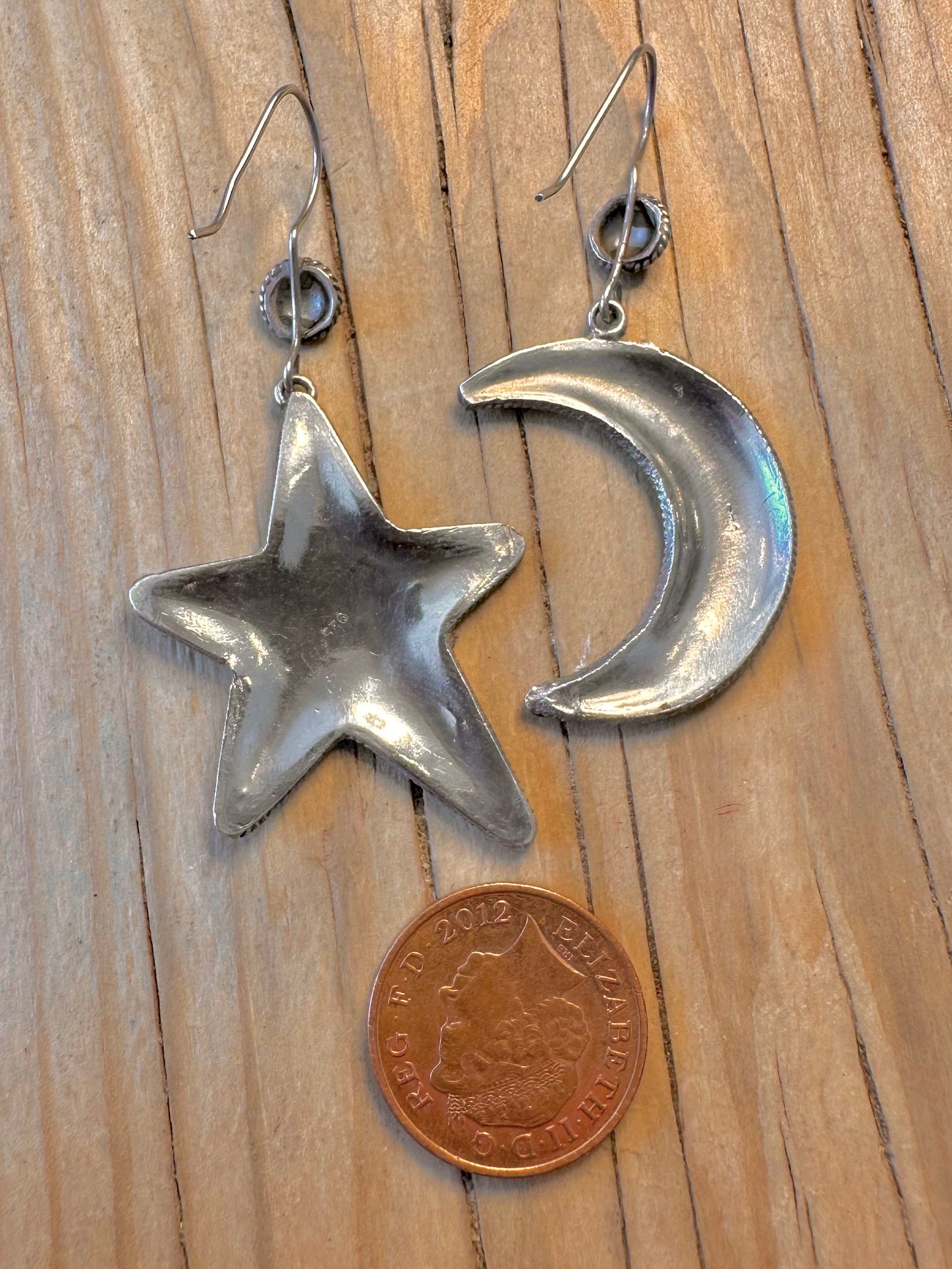 Vintage Star and Moon Filigree 925 Silver Earrings