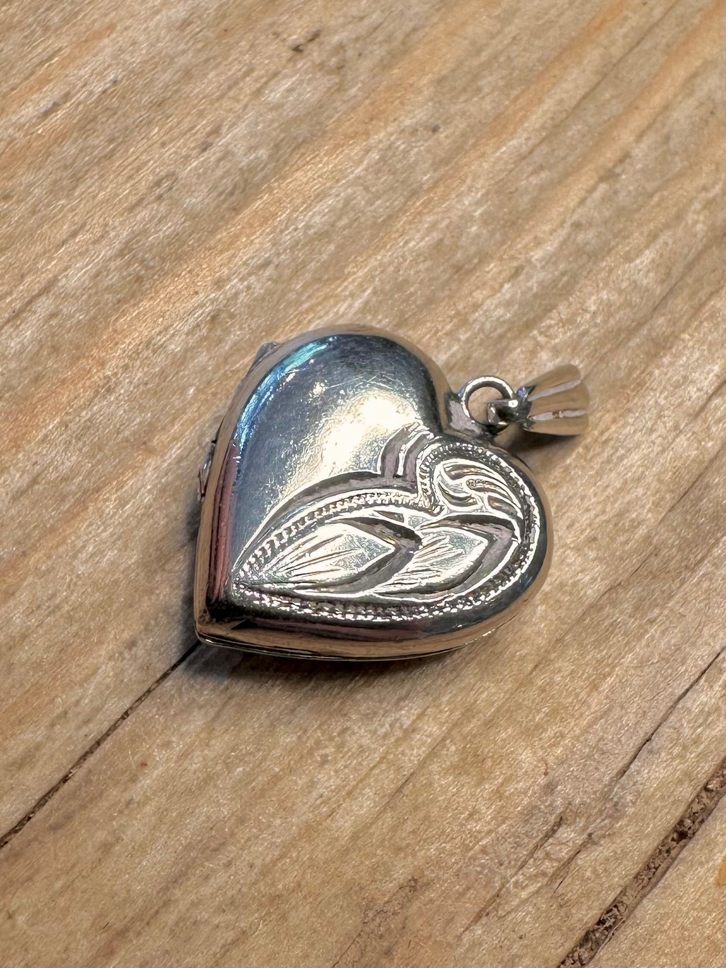 Vintage Heart Engraved Locket 925 Sterling Silver Pendant