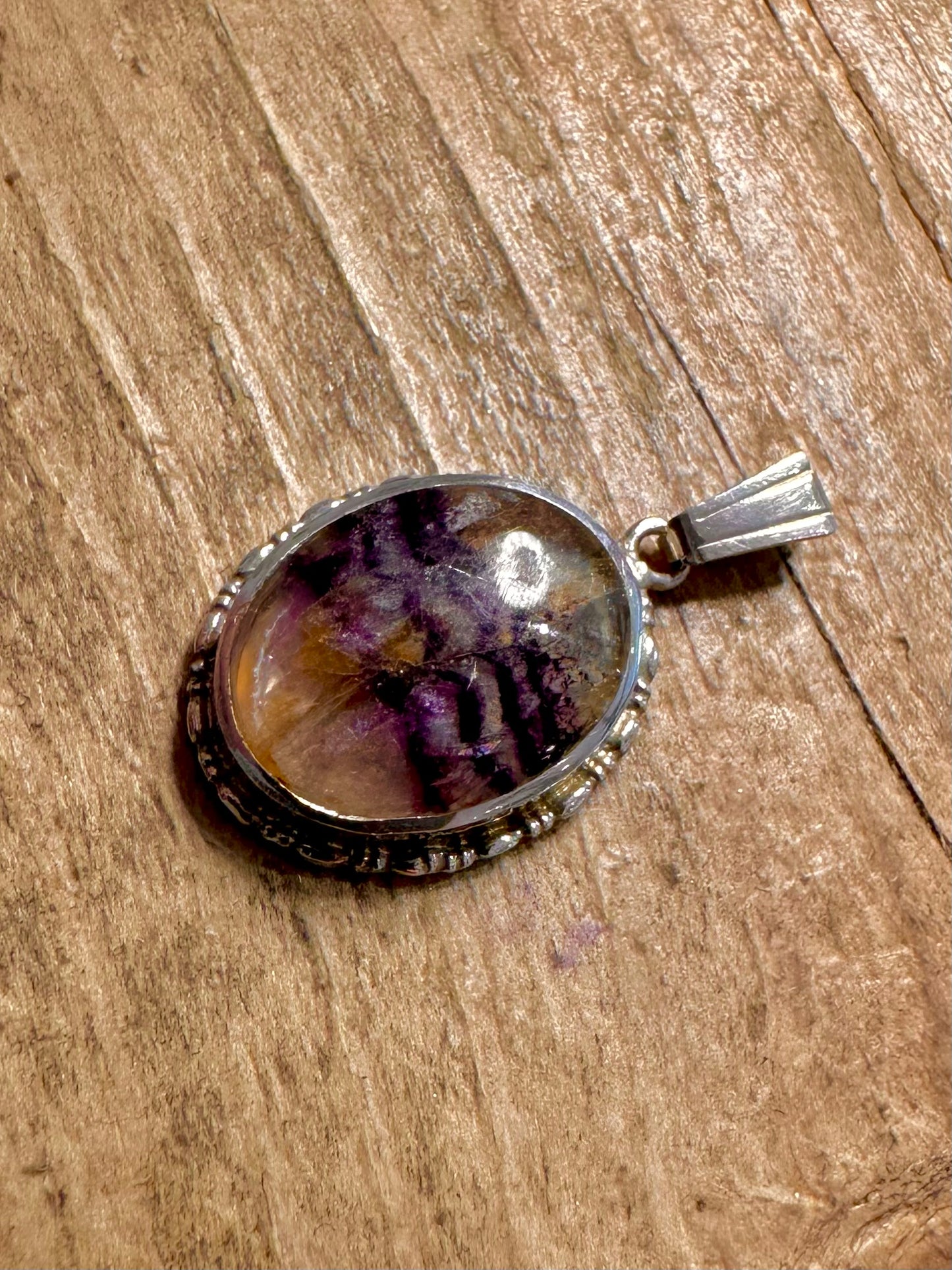 Vintage Blue John Oval JRT Maker 925 Silver Pendant