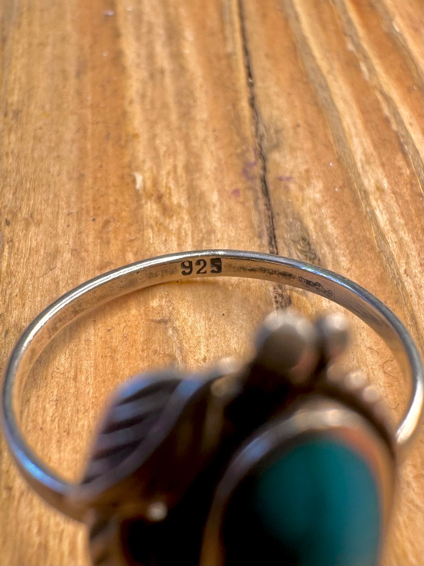 Navajo Style Turquoise Leaf 925 Sterling Silver Size N Ring