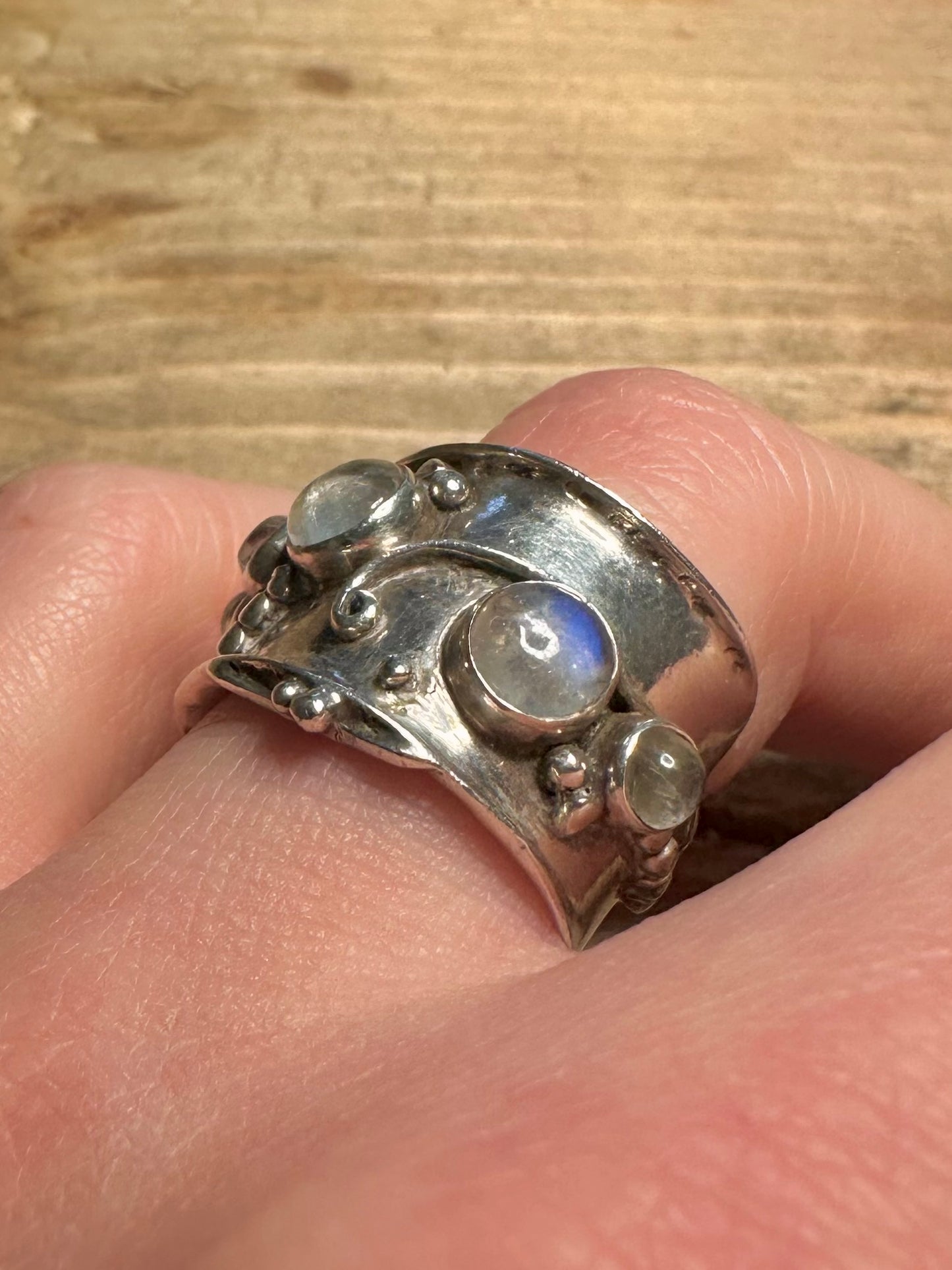 Abstract Chunky Moonstone 925 Silver Size Q1/2 Ring