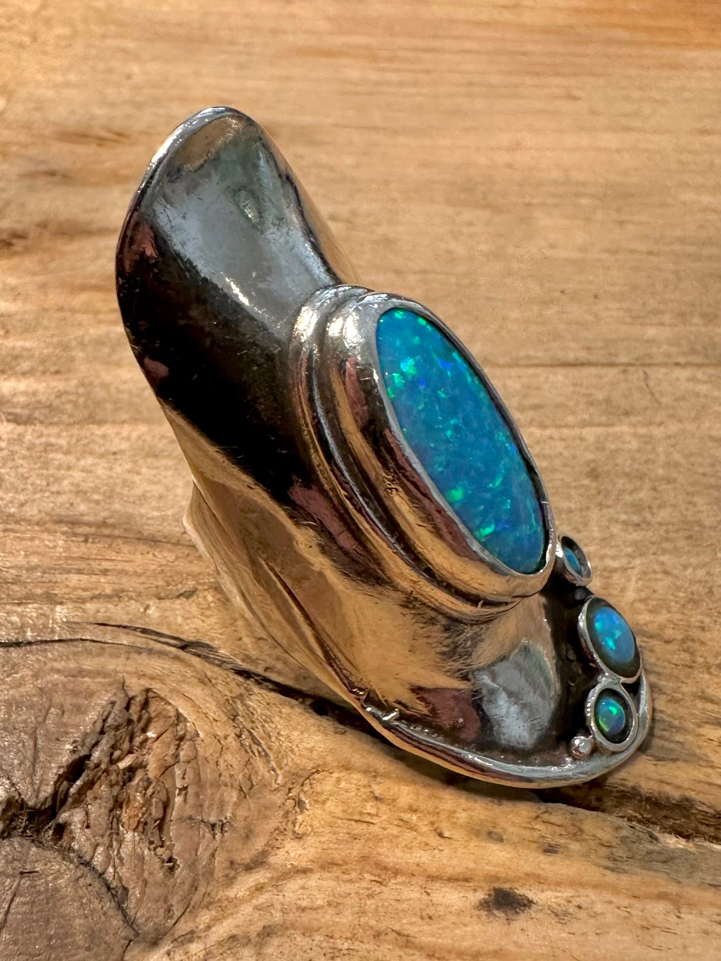 Vintage Blue Opal Long 925 Silver Size O Ring