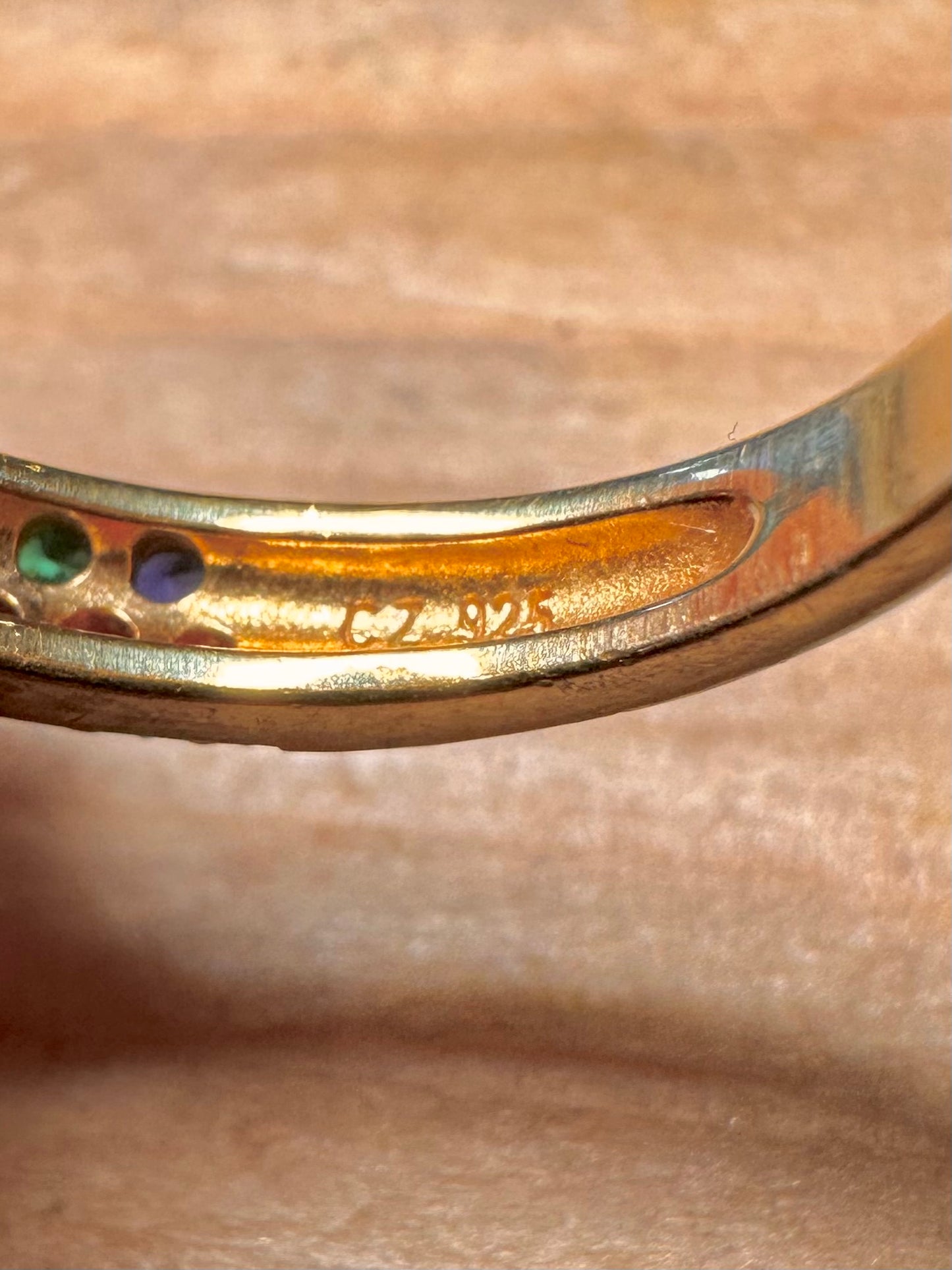 Modern Multi Coloured CZ Gold Tone 925 Sterling Silver Size Q Ring