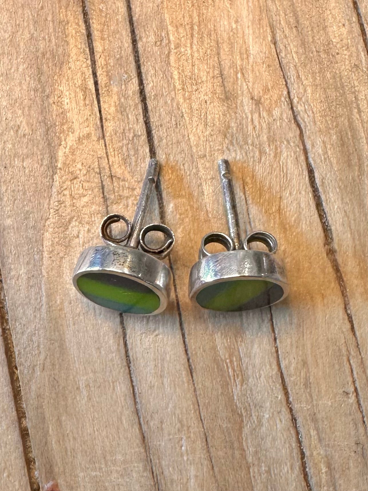 Abstract Blue Black Green Stud 925 Silver Earrings
