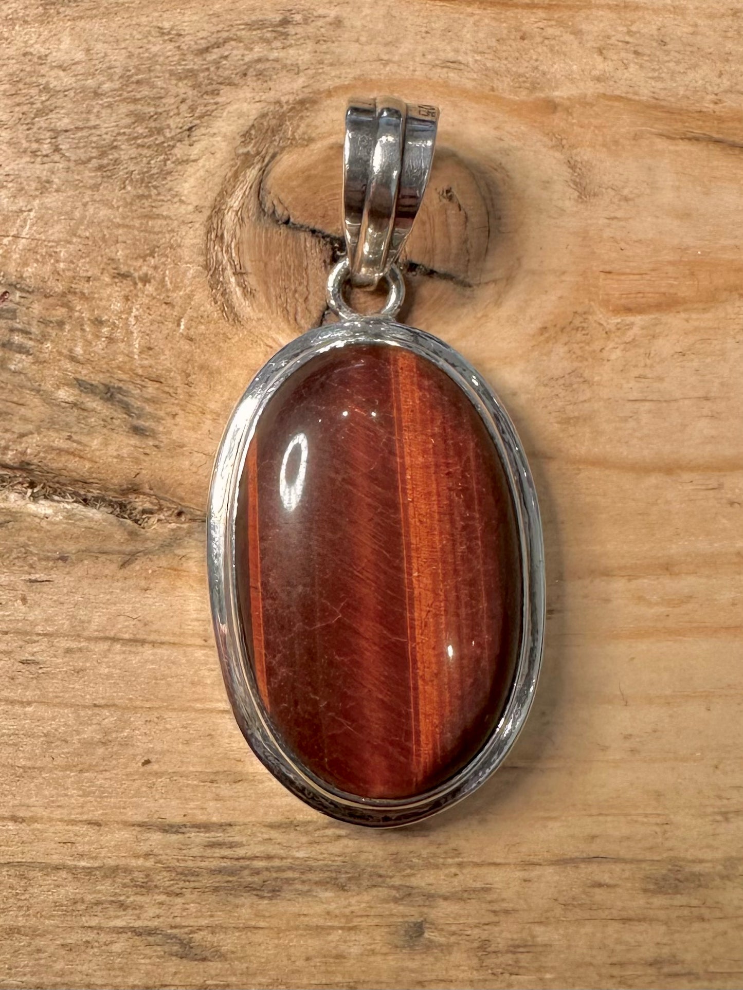Vintage Red Tigers Oval 925 Silver Pendant
