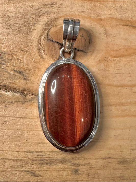 Vintage Red Tigers Oval 925 Silver Pendant