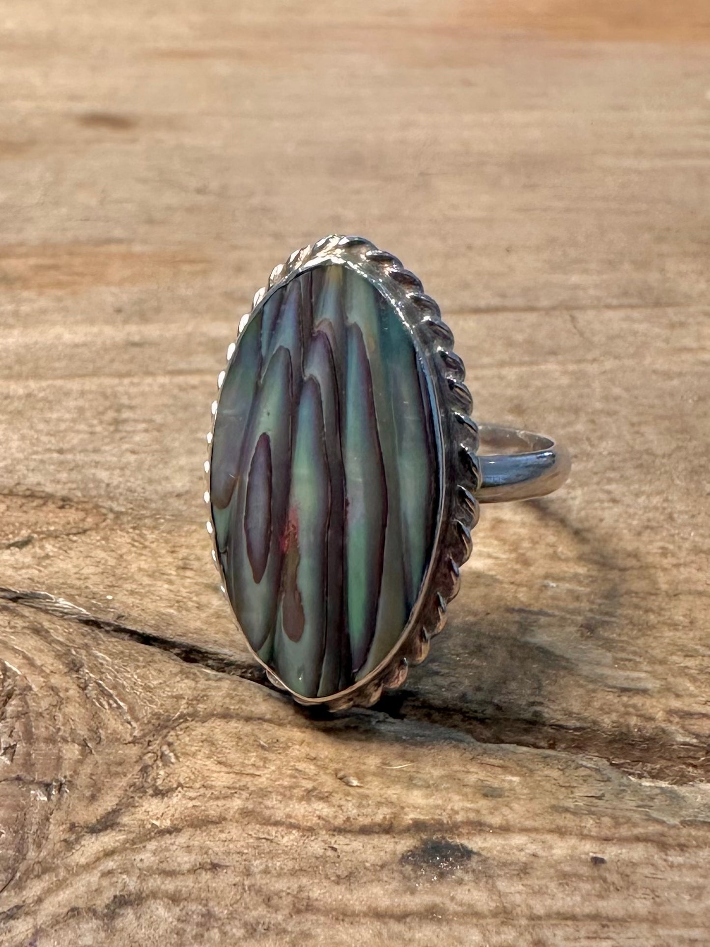 Vintage Abalone 925 Silver Size M Ring