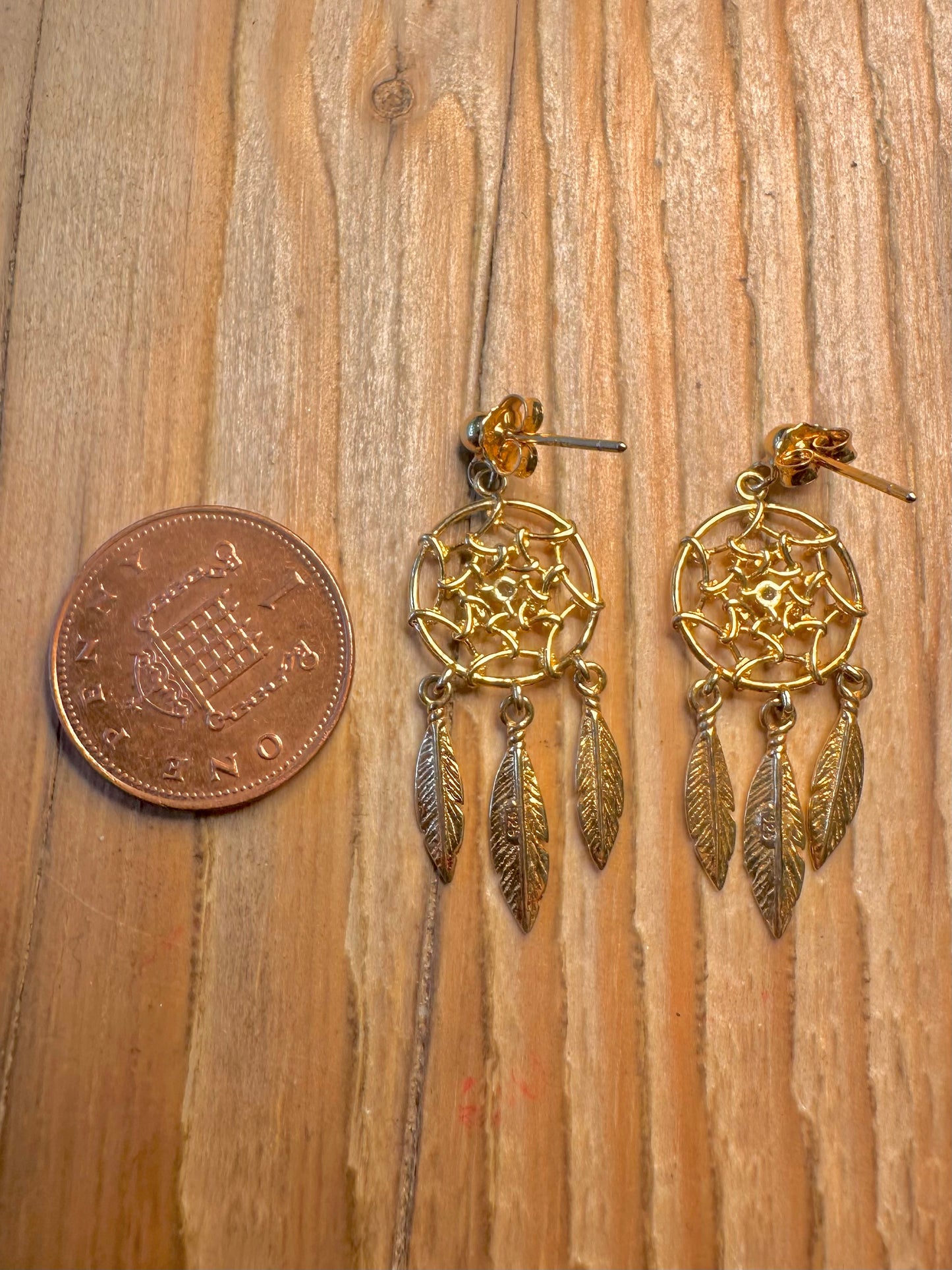 Modern Dream Catcher Gold 925 Sterling Earrings