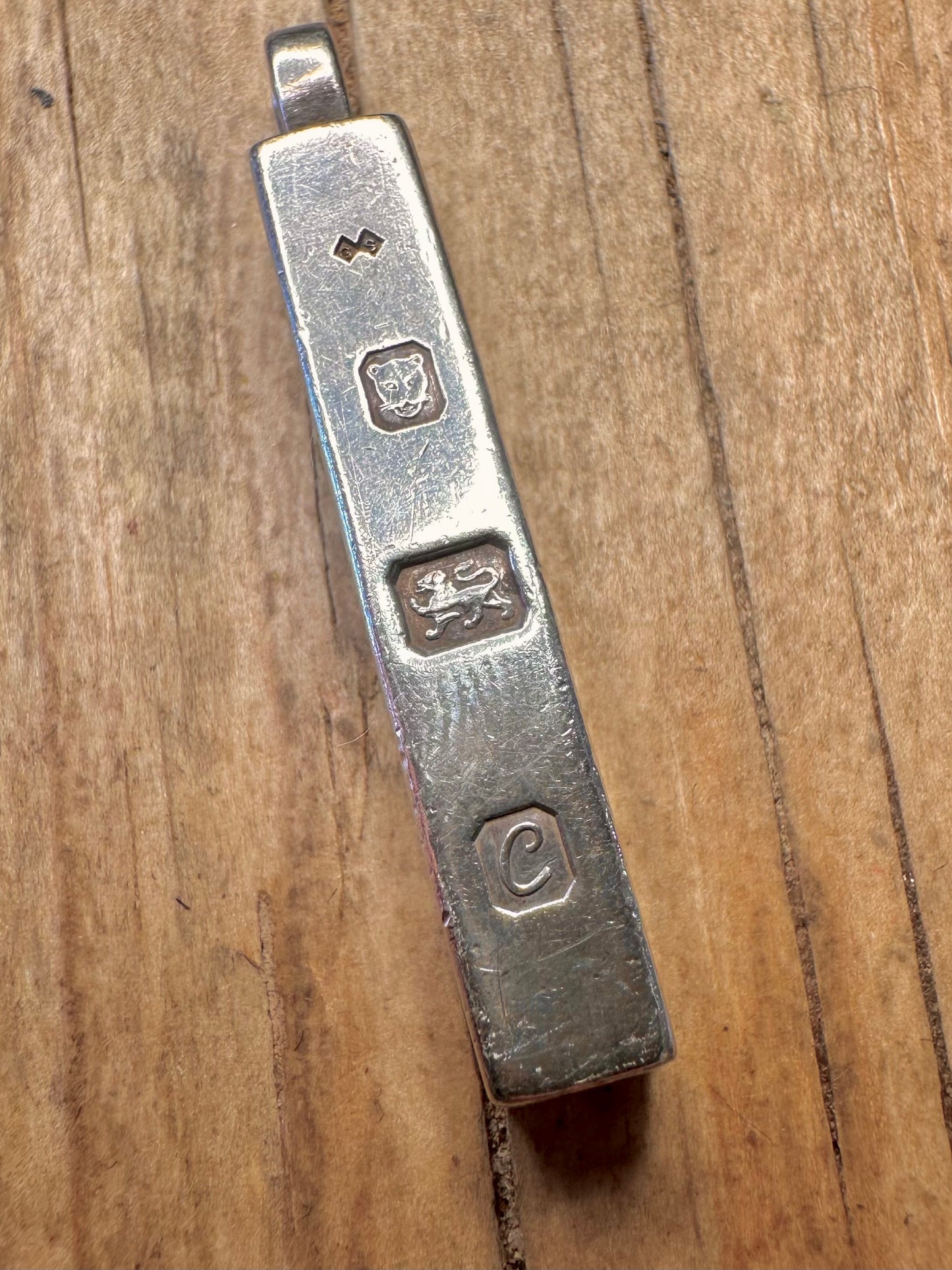 Vintage 1977 Hallmarked Maker GS London 925 Sterling Silver Ingot Pendant