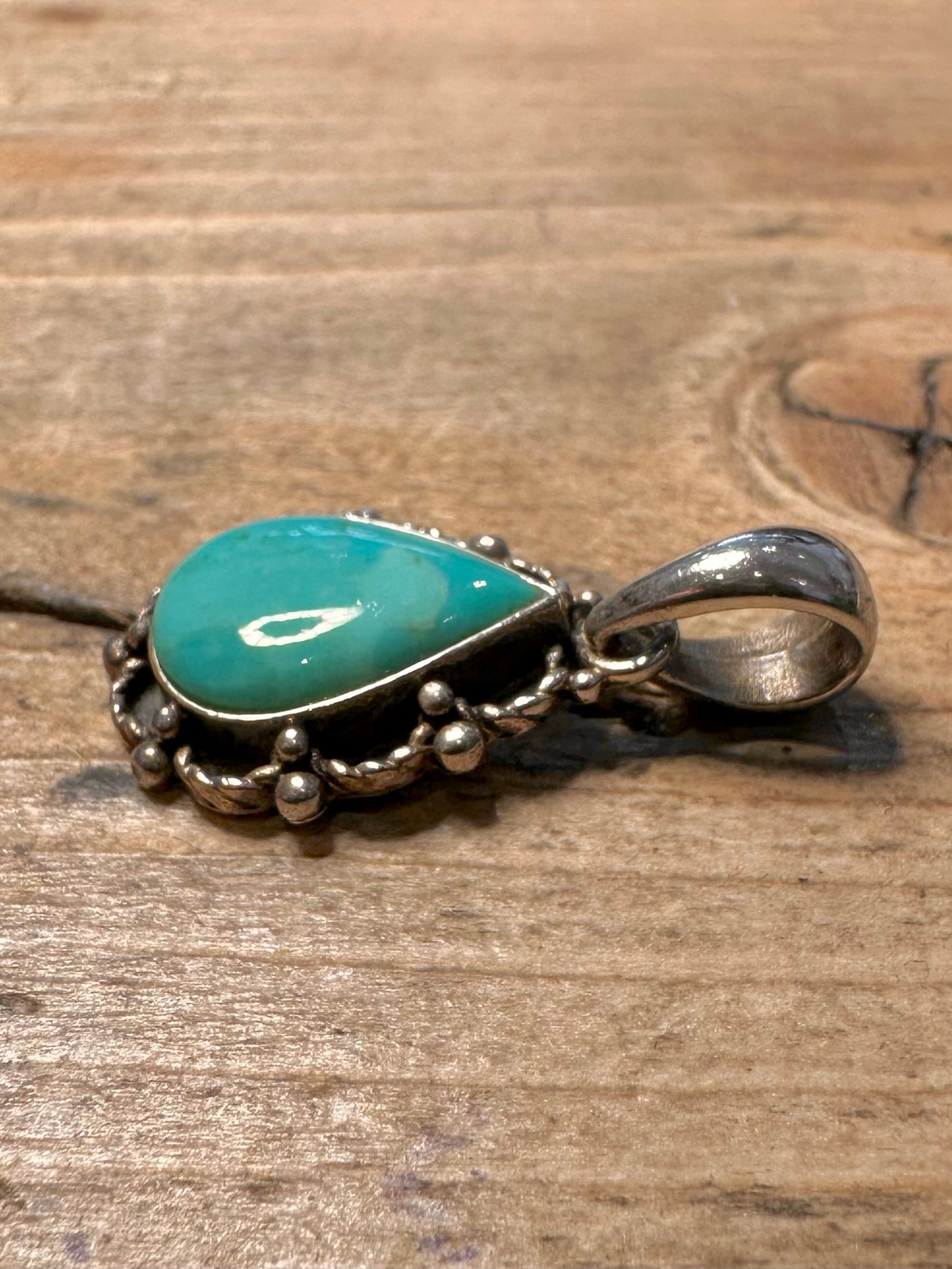 Vintage Turquoise Ornate 925 Silver Pendant