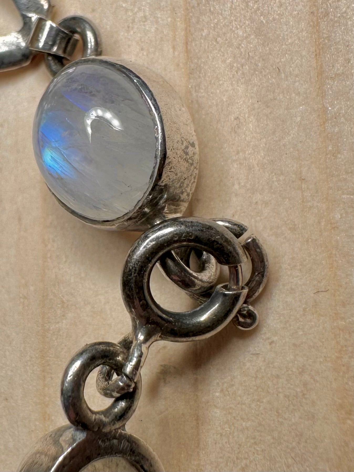 Rainbow Moonstone Oval Link 925 Sterling Silver 7.25 inch Bracelet