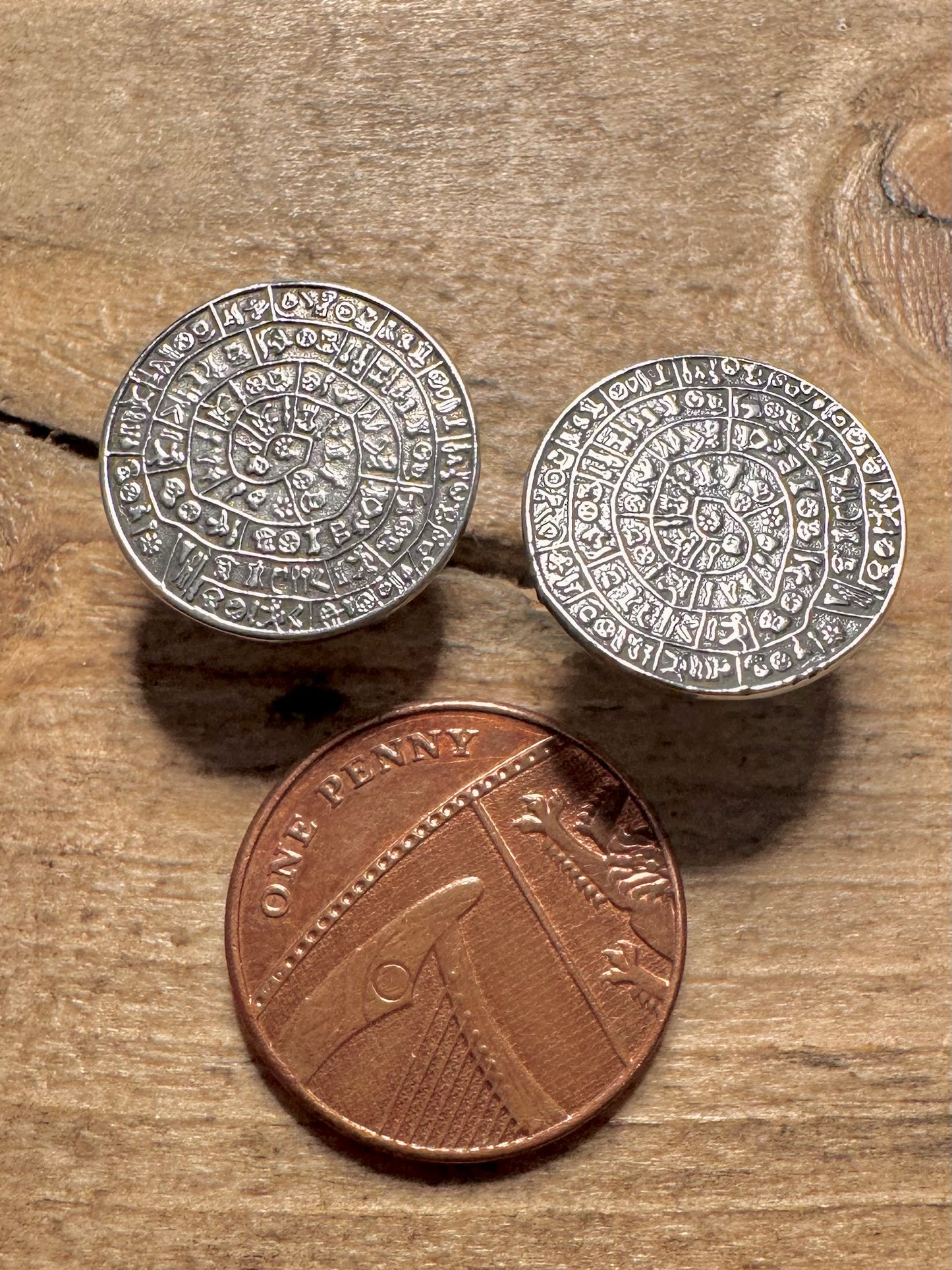 Vintage Phaistos Disc 925 Silver Stud Earrings