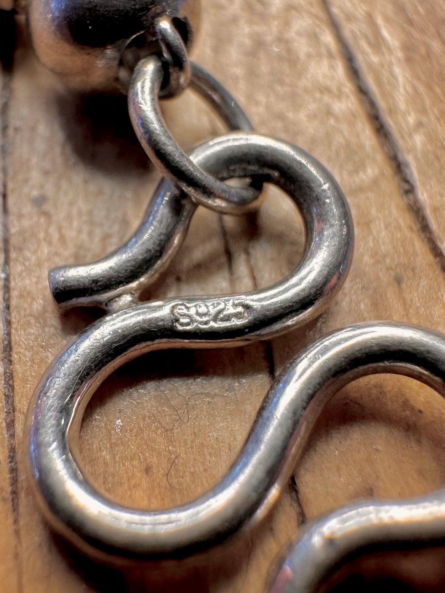 Abstract Engraved Ball and Barn Link 925 Sterling Silver 25.8 inch Necklace