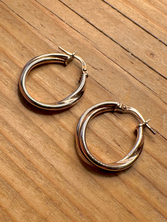 Vintage Twisted Oval Gold on 925 Sterling Silver Earrings