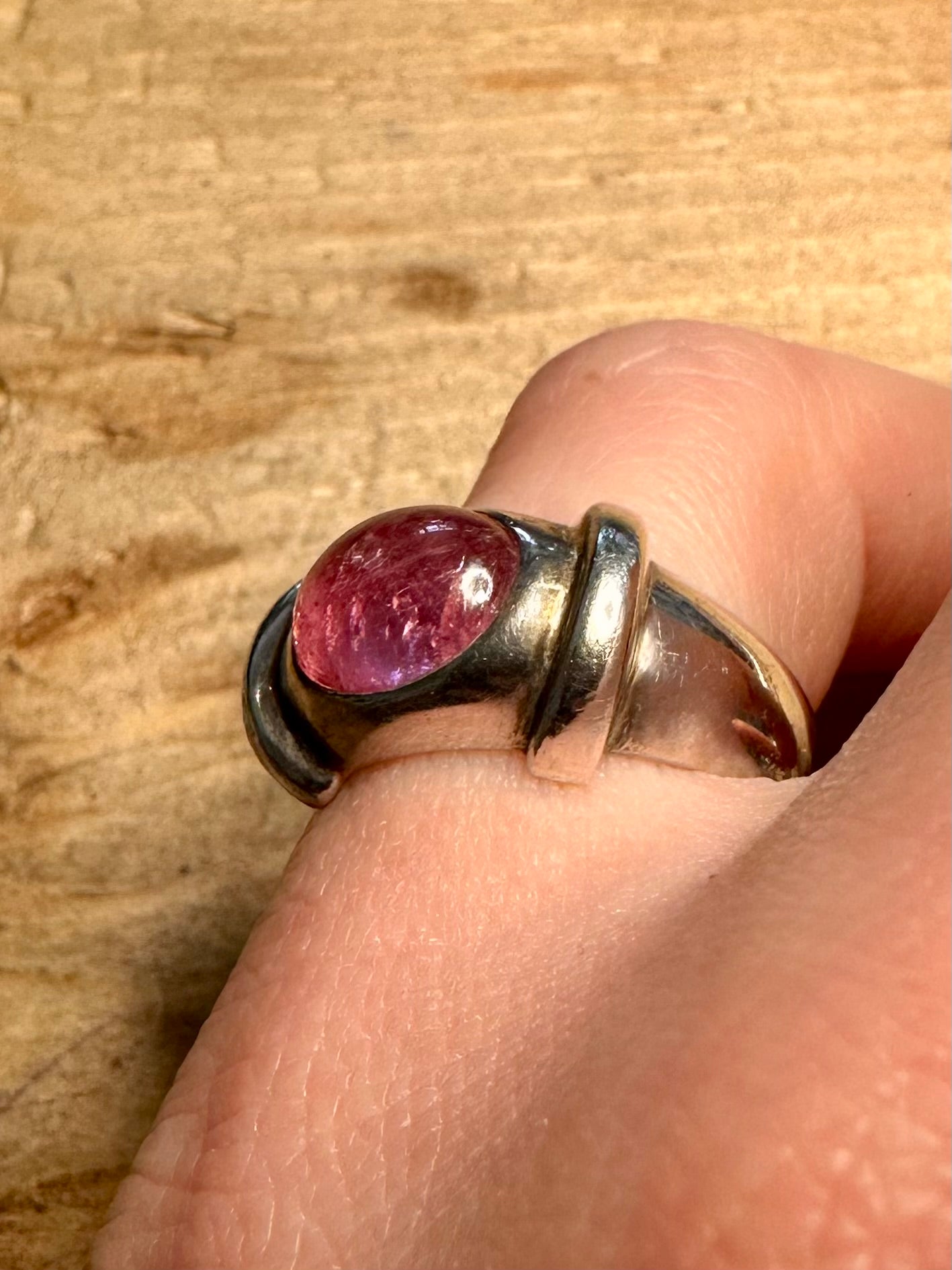 Vintage Pink Quarts Chunky 925 Silver Size O Ring