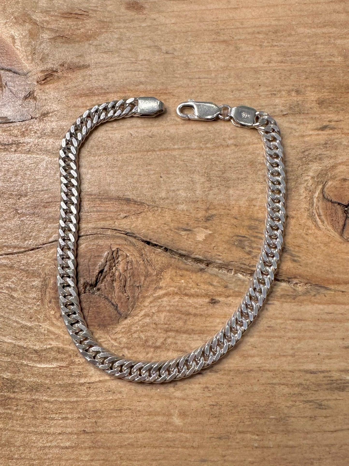 Vintage 1996 Double Link Curb Chain 925 Silver 7.6 inch Bracelet