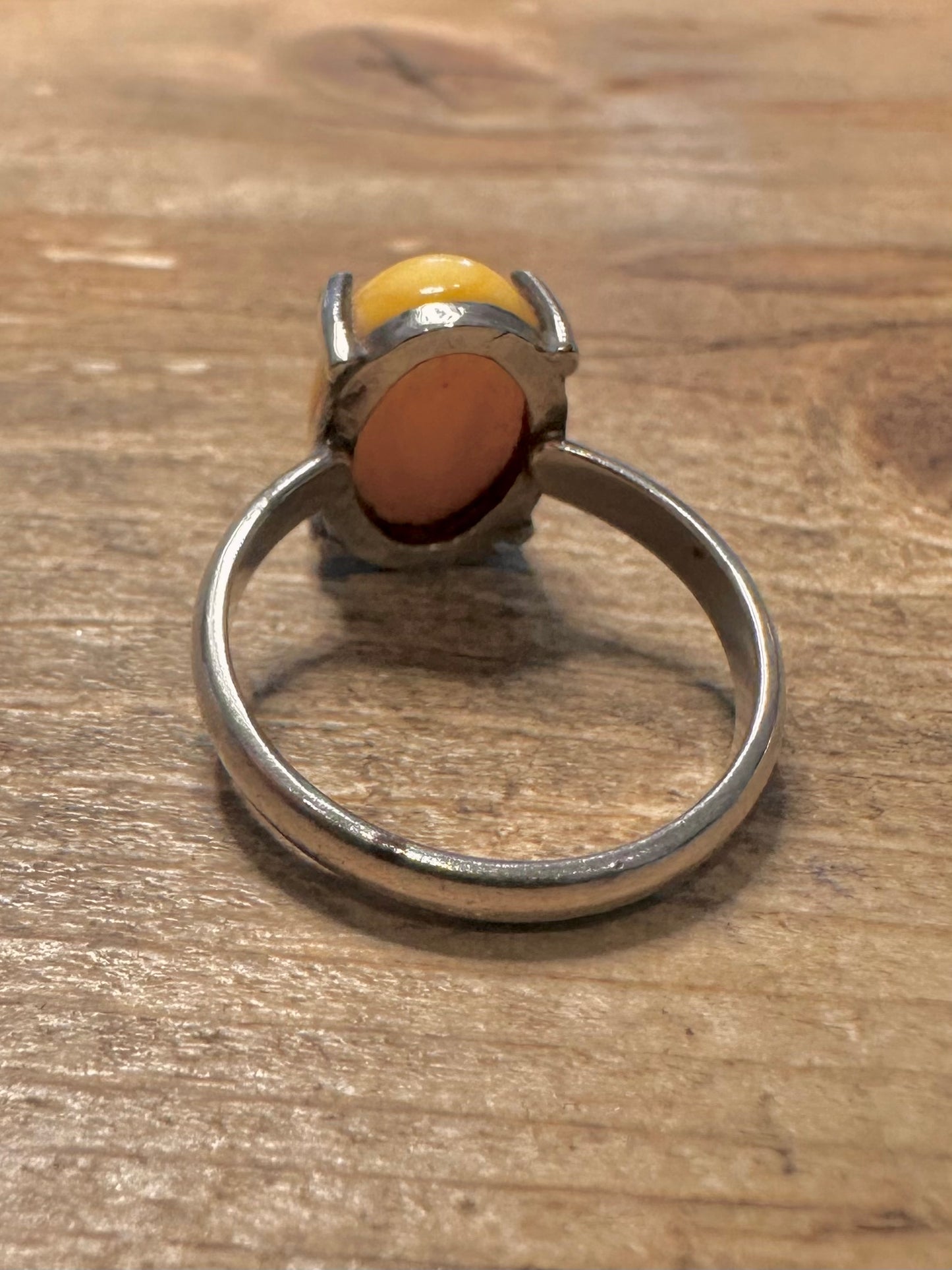 Vintage Butterscotch Amber 925 Silver Size Q Ring