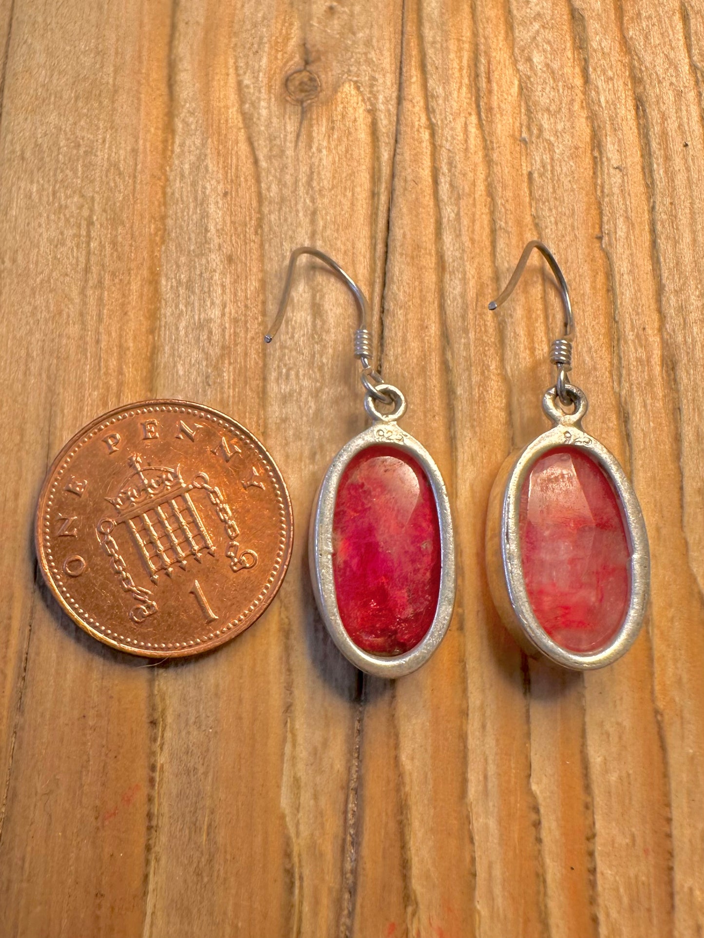 Vintage Ruby Red Oval 925 Sterling Silver Earrings