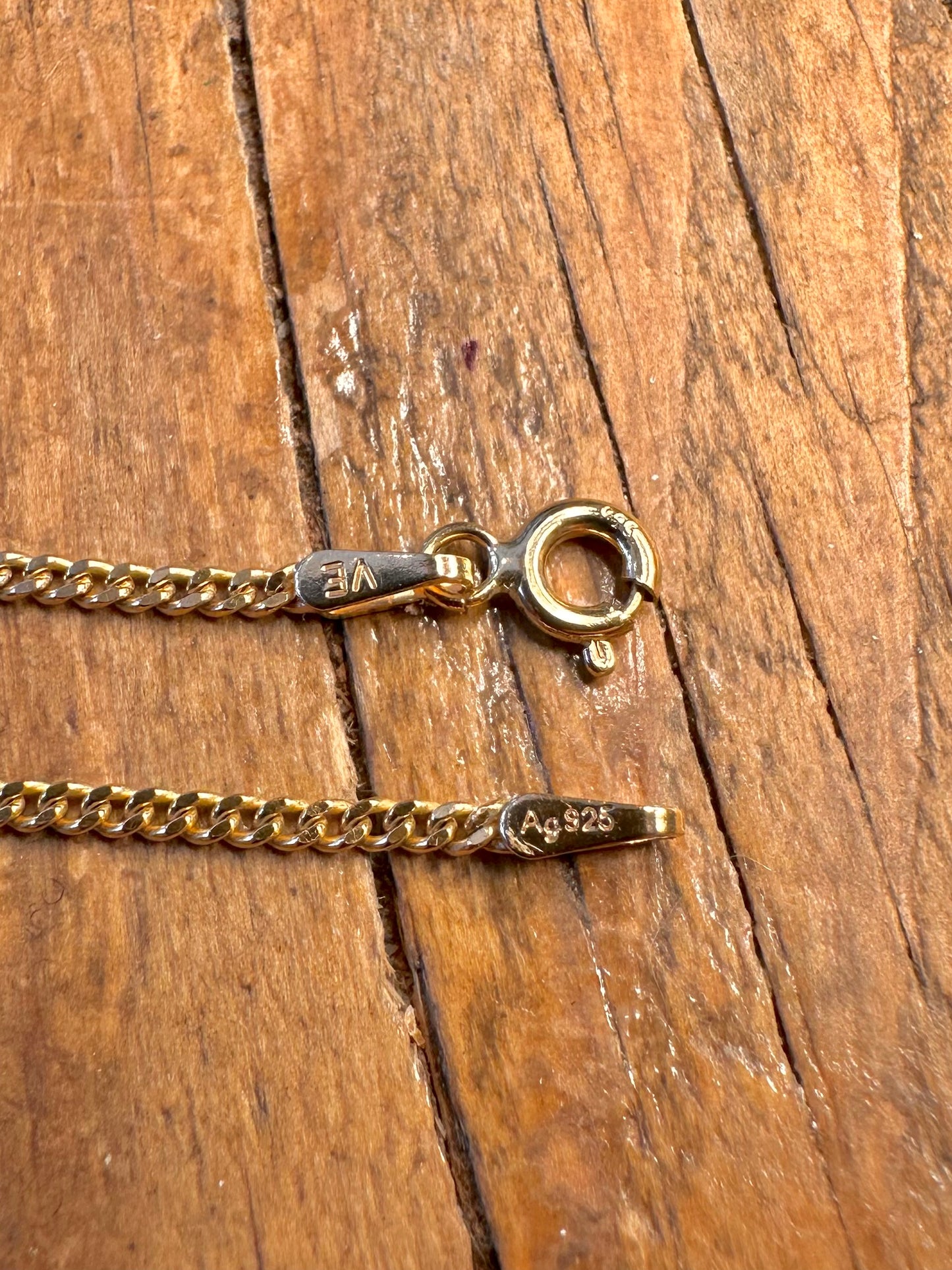 Curb Chain Gold on 925 Sterling Silver 20 inch Necklace