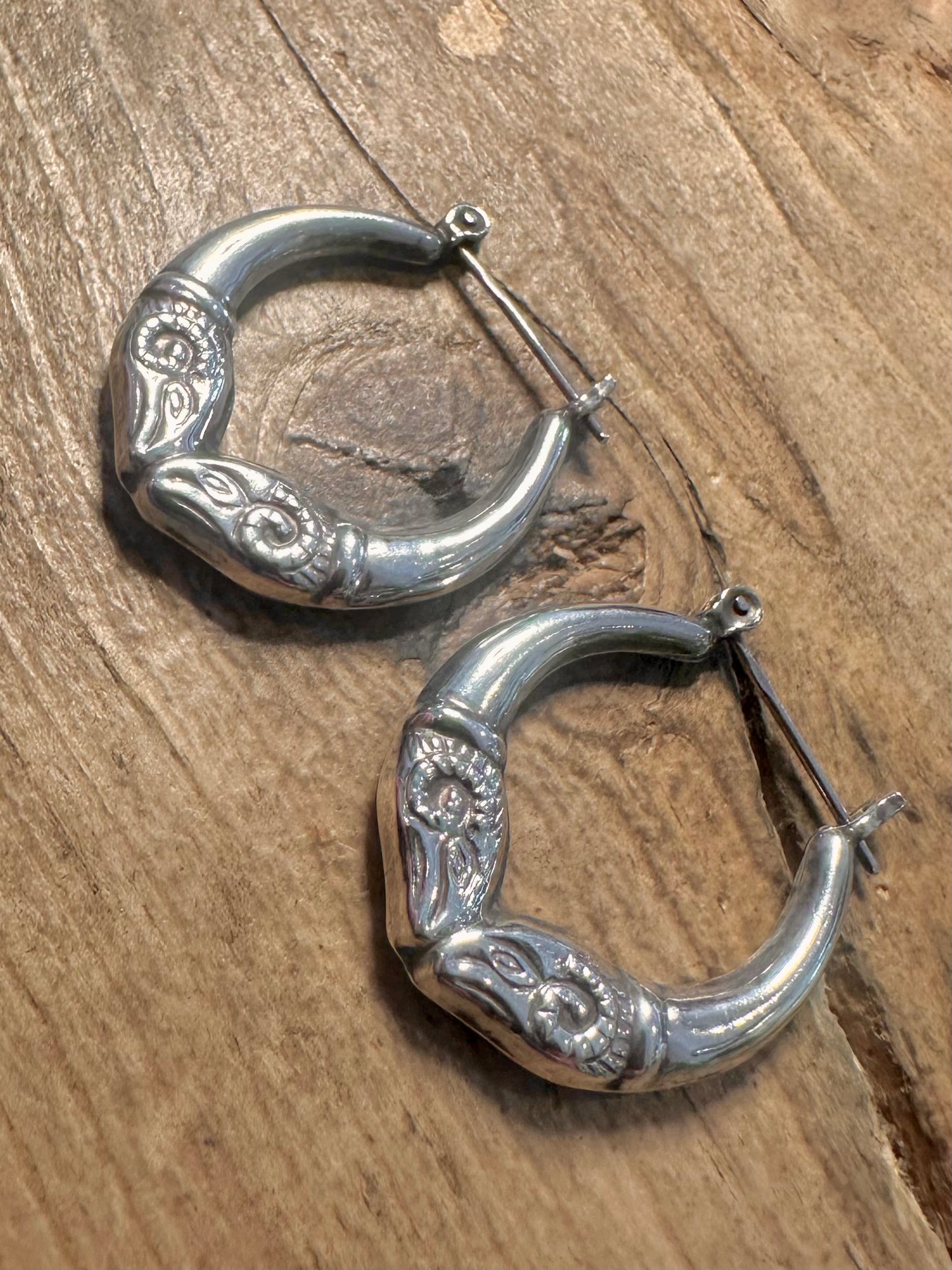 Vintage Rams Head Hoops 925 Silver Earrings