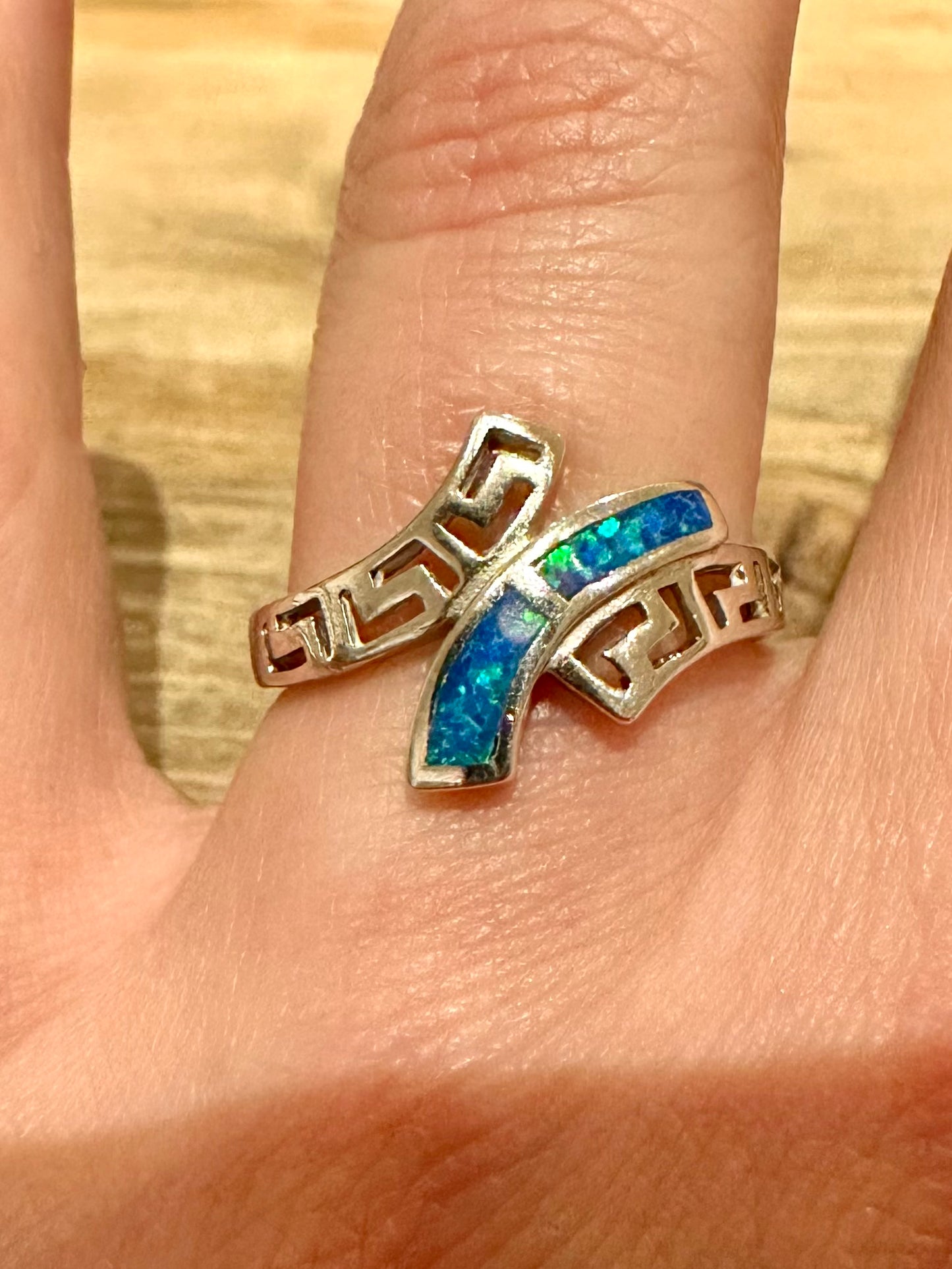 Modern Simulated Opal 925 Silver Size R1/2 Ring