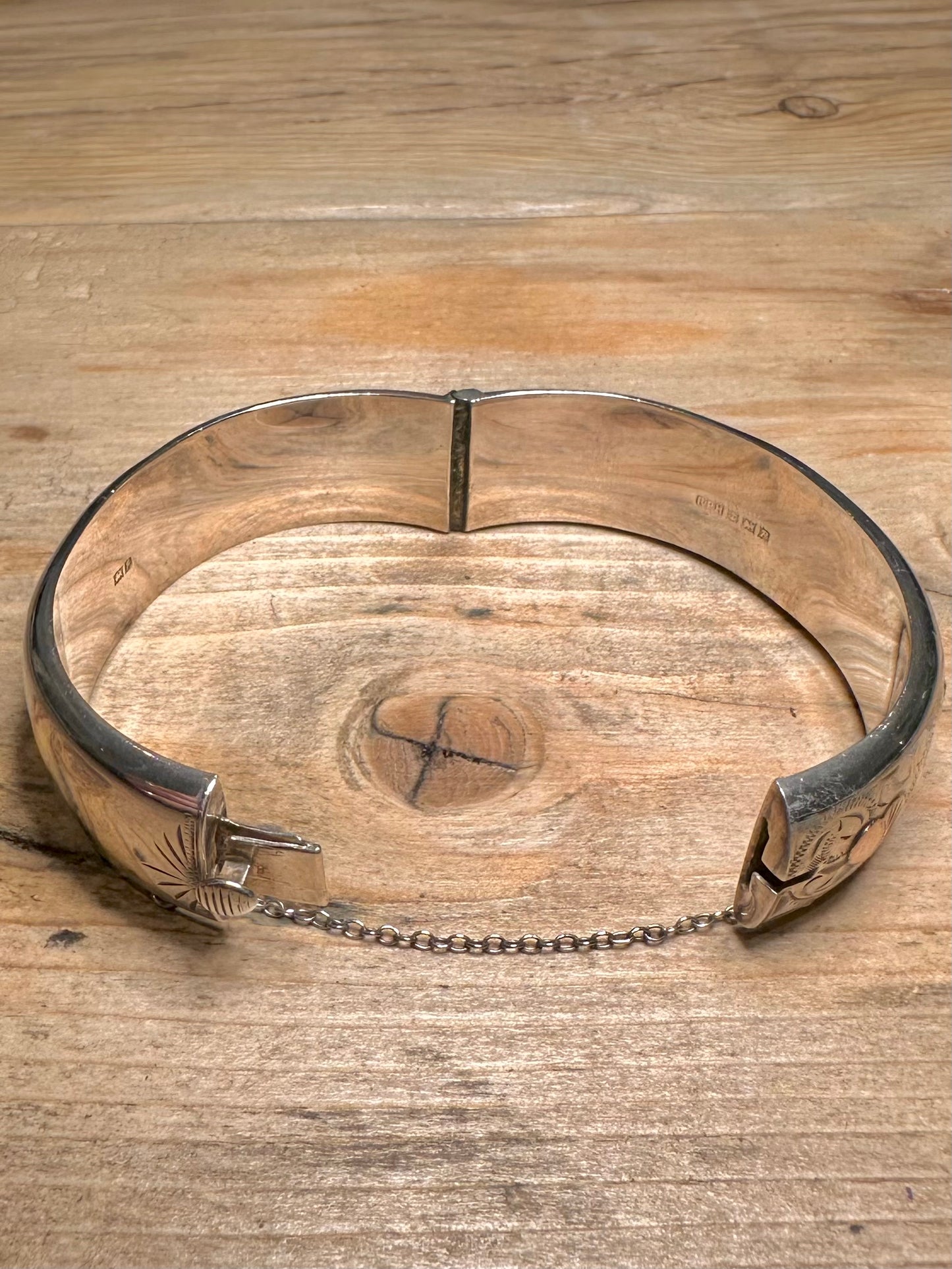 Vintage 1964 Engraved Gold Plated Parts 925 Silver Birmingham Bangle with Clasp