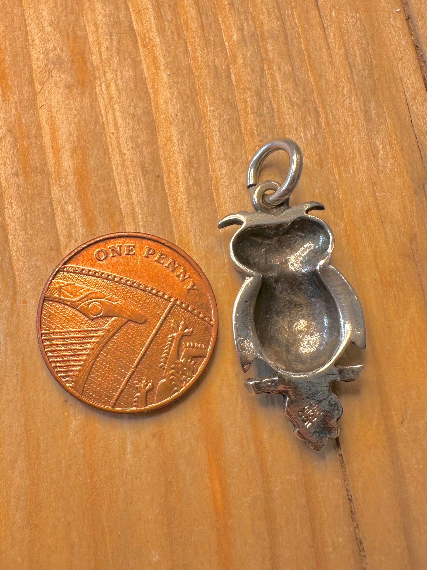 Vintage Owl Blue Eyes 925 Silver Pendant
