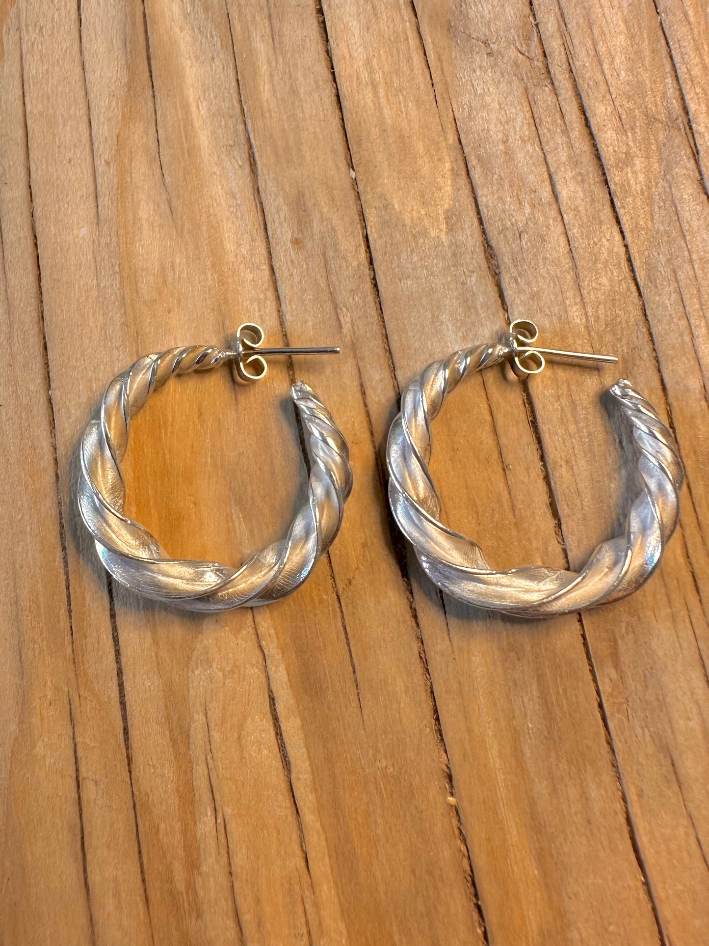Modernist Chunky Twisted Hoops 925 Silver Earrings