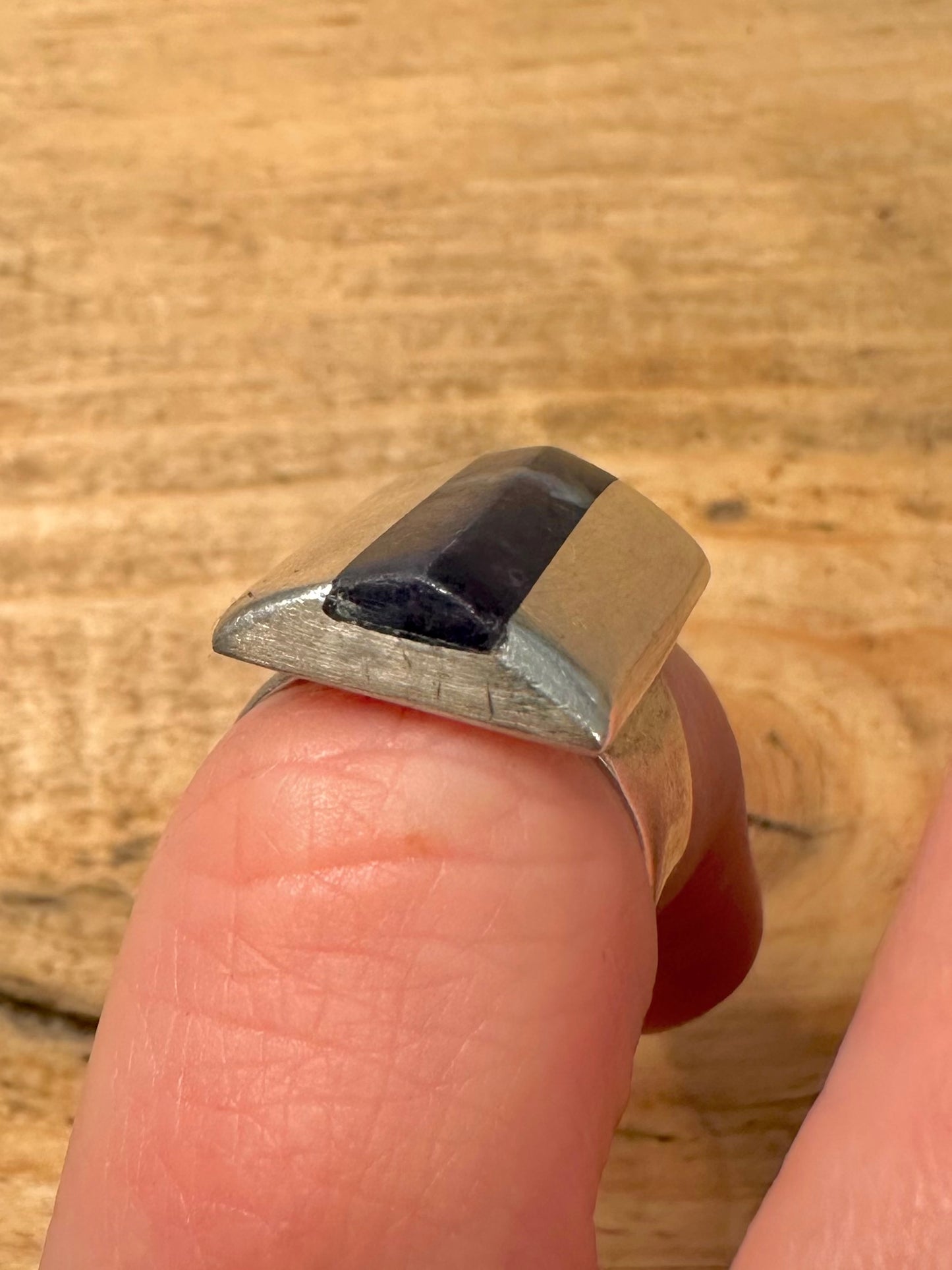 Vintage Black Rectangle 925 Silver Size I Ring