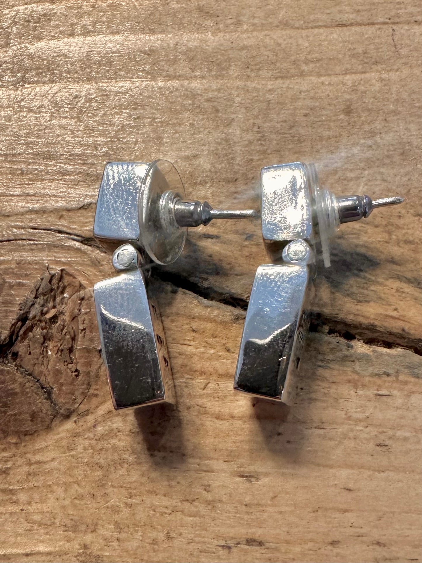 Vintage Chunky Black Rectangle 950 Silver Mexico Earrings