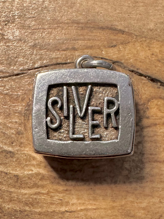 Vintage 1976 1+Oz Textured Block 925 Silver Pendant