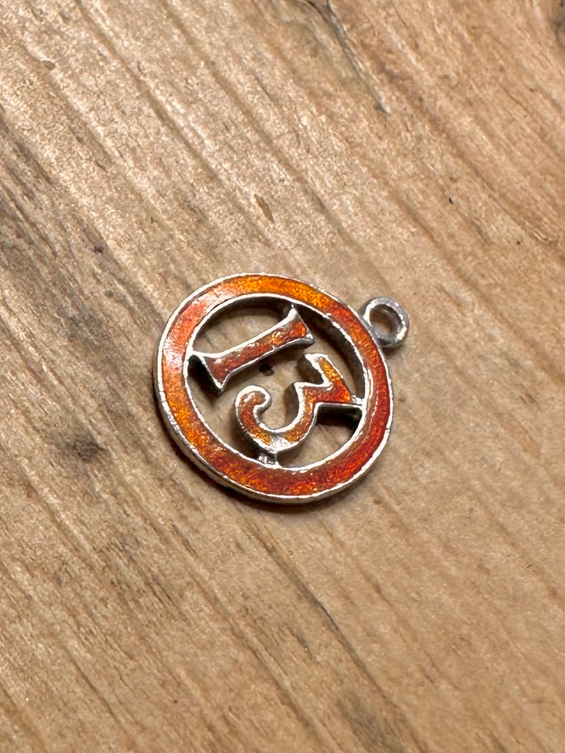 Vintage 13 Red Enamel 925 Silver Pendant