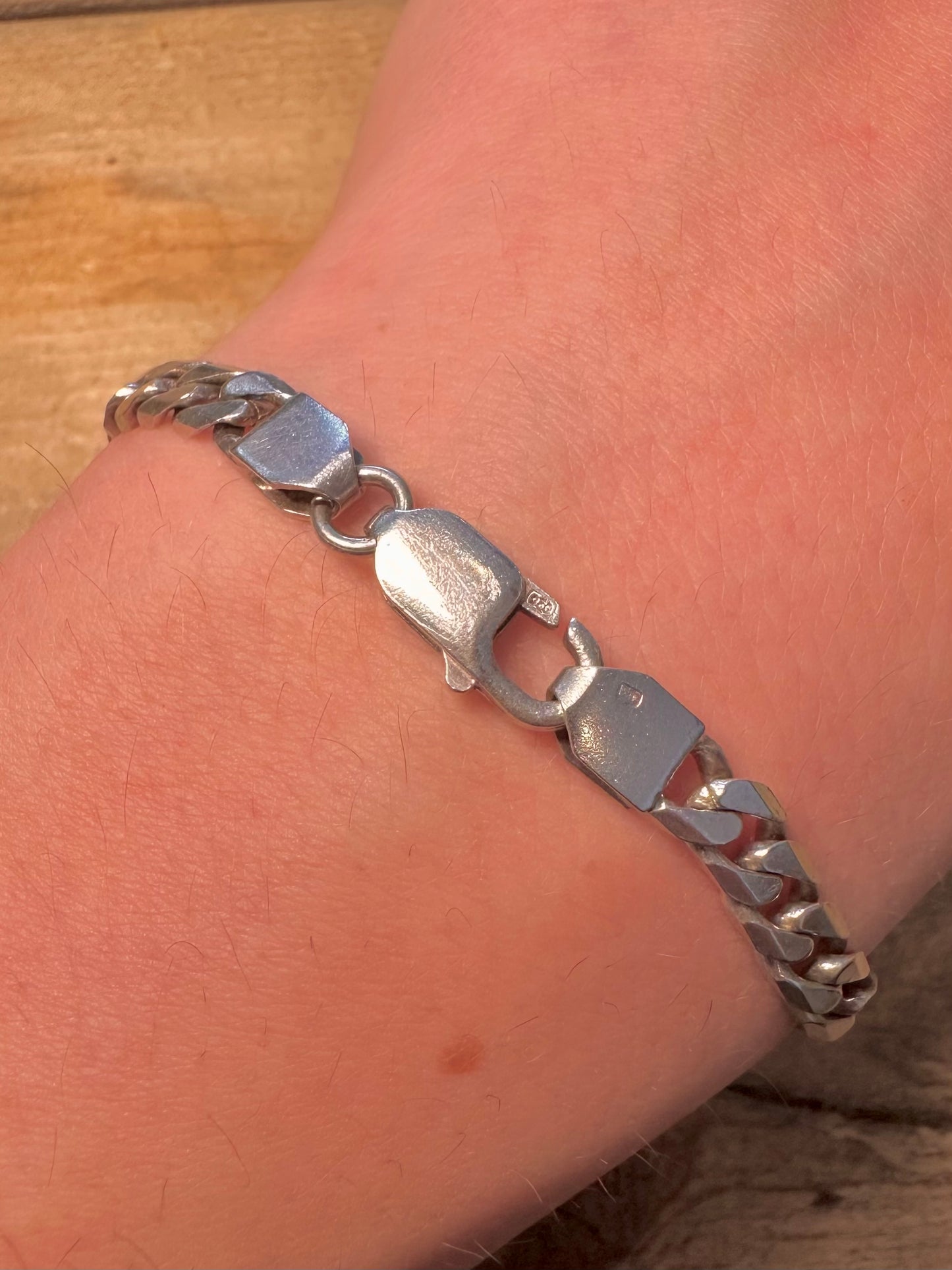 Vintage Identity Bar Curb Chain 925 Silver 7.8 inch Bracelet