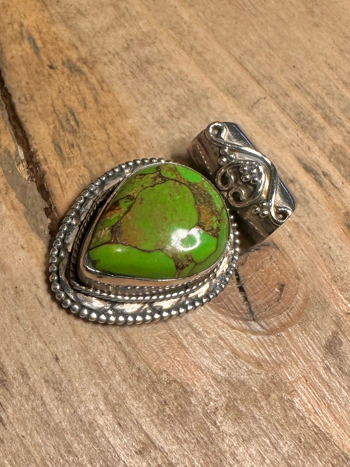 Vintage Green Copper Turquoise 925 Silver Pendant