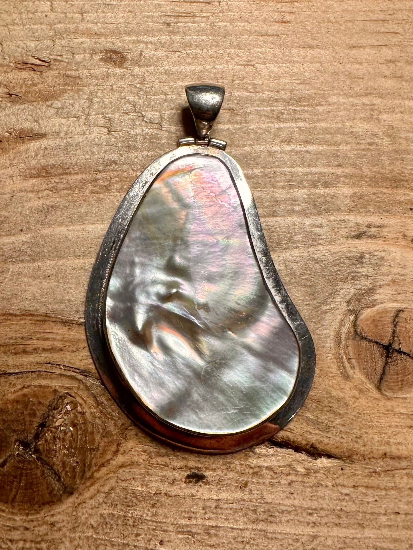 Modernist Large Mother of Pearl 925 Silver Pendant