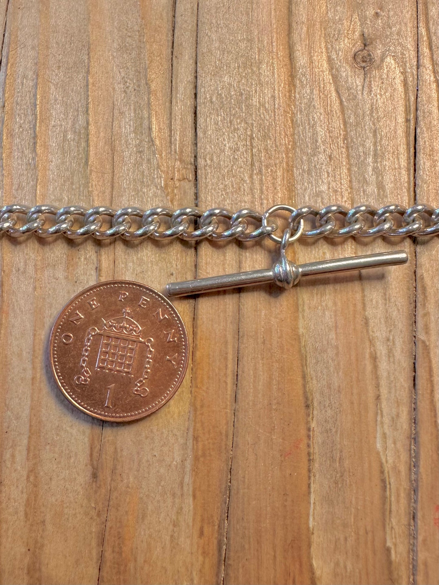 Vintage Albert Chain T Bar 925 Sterling Silver 18.4 inch Necklace