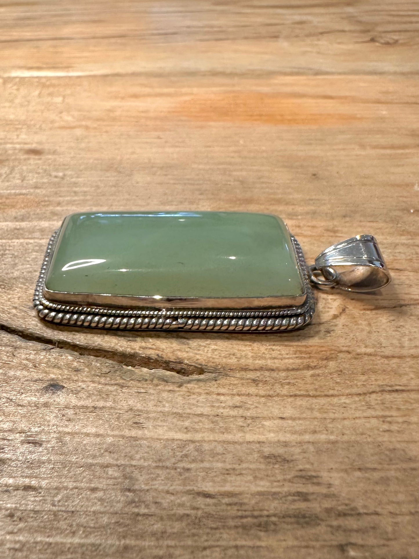 Vintage Prehnite Rectangle 925 Silver Pendant