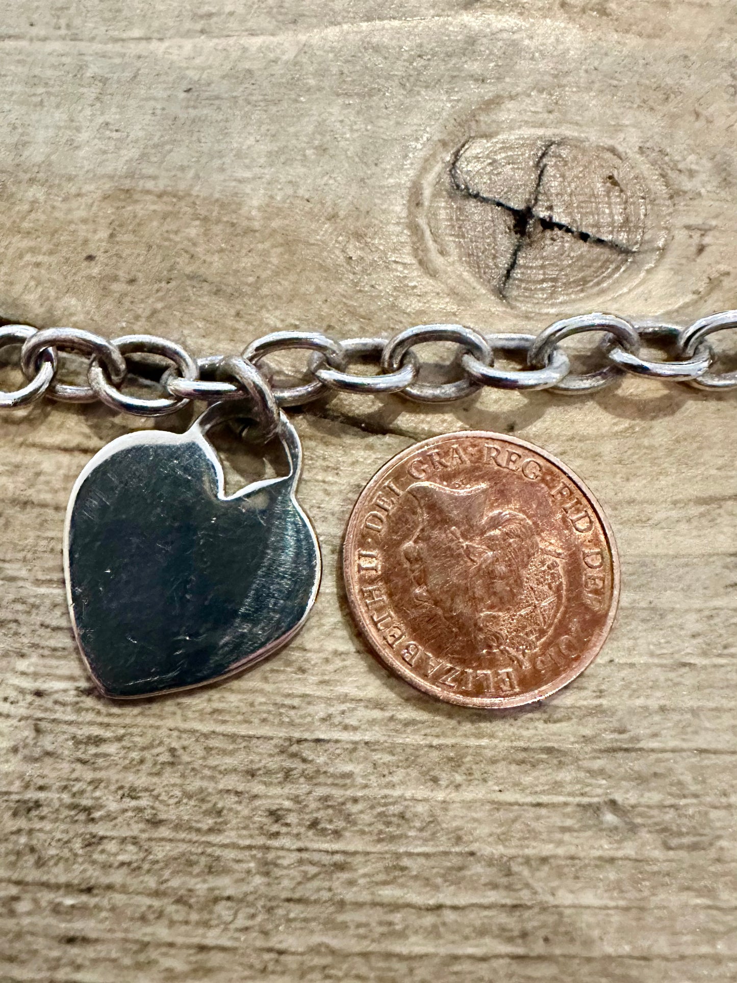 Vintage Belcher Heart T Bar Clasp 925 Silver 7.5 inch Bracelet