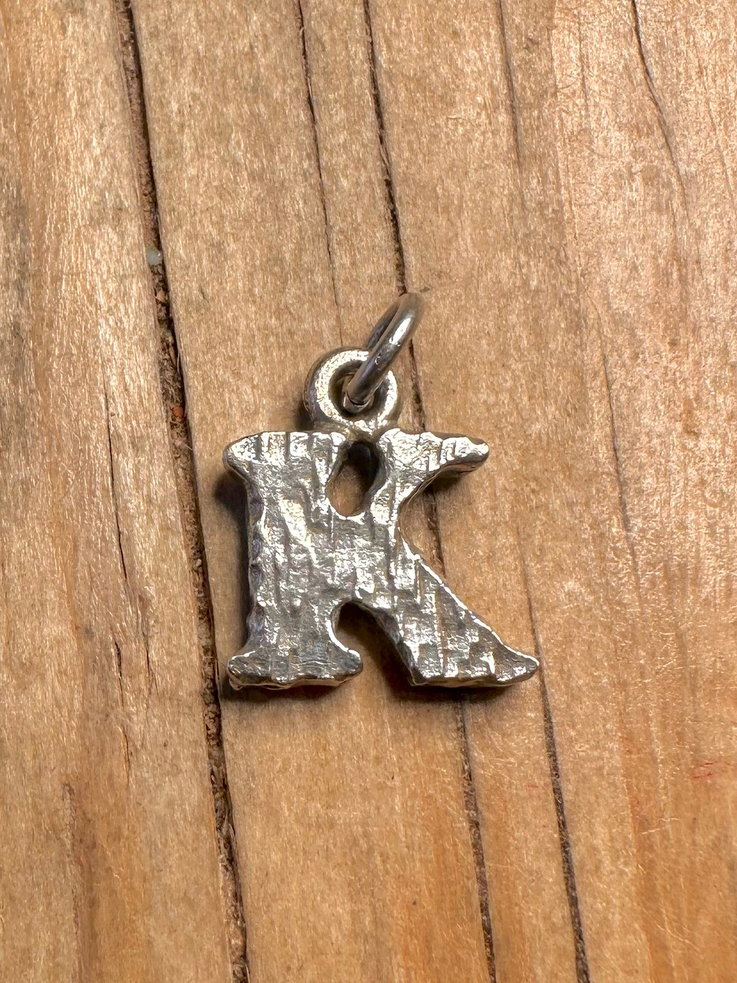 Vintage Letter K Textured Maker NB 925 Sterling Silver Pendant