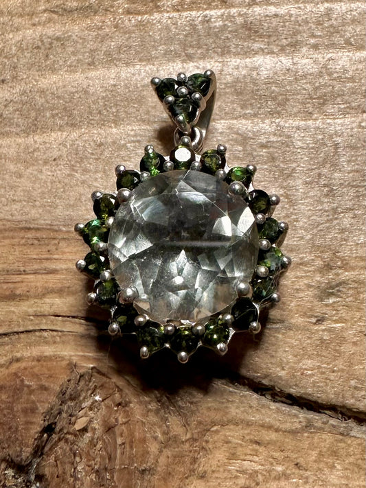 Vintage Quarts and Green Stone 925 Silver Pendant